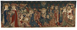 Tapestry Dorsal depicting Four Scenes from the Life of the Virgin, from Basle, c.1450-75 by Swiss School