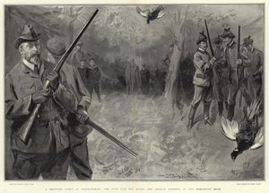 A Shooting Party at Sandringham, the King and His Guests, the German Emperor, in the Horseshoe Drive by Sydney Prior Hall