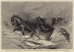 Canadian Sketches, crossing the Ice-Bridge from the Isle of St Orleans to Quebec in a Snowstorm by Sydney Prior Hall