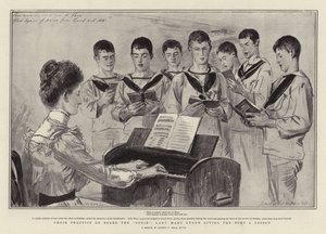 Choir Practice on Board the Ophir, Lady Mary Lygon giving the Boys a Lesson by Sydney Prior Hall