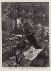 Sir Michael Hicks-Beach, the Chancellor of the Exchequer, Making His Budget Speech by Sydney Prior Hall