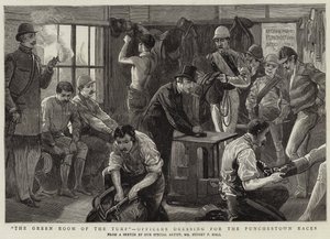 The Green Room of the Turf, Officers Dressing for the Punchestown Races by Sydney Prior Hall