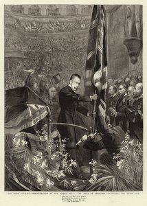 The Irish Loyalist Demonstration at the Albert Hall, the Duke of Abercorn Planting the Union Jack by Sydney Prior Hall
