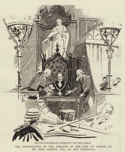 The Presentation of the Freedom of the City of London to Sir John Gilbert, RA, at the Guildhall by Sydney Prior Hall