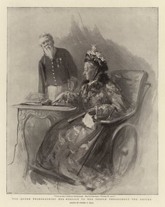 The Queen Telegraphing Her Message to Her People Throughout the Empire by Sydney Prior Hall