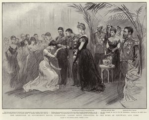 The Reception at Government House, Gibraltar, Ladies Being Presented to the Duke of Cornwall and York by Sydney Prior Hall