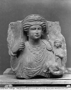 Funerary relief of mother and child, from Palmyra, Syria