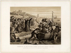 Departure of the Pilgrim Fathers from Delft Haven, July 1620, 19th Century by T Bauer