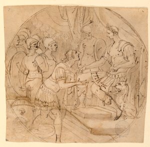 Design for a Plate or a Tondo: Soldiers Supplicant before a Roman General by Taddeo Zuccaro