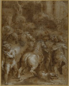 Horses and men, facing right by Taddeo Zuccaro