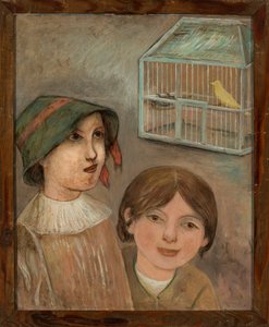 Two Girls under a Cage with a Canary by Tadeusz Makowski