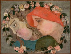 Two Heads of Girls in a Garland of Flowers by Tadeusz Makowski