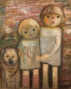Two Children with a Dog by Tadeusz Makowski
