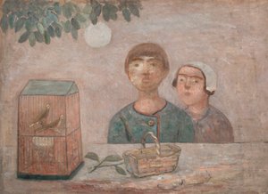 Children in Front of a Cage with Birds by Tadeusz Makowski
