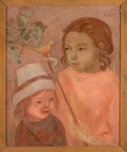 Children with a Bird on a Perch by Tadeusz Makowski