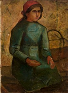 Girl in a Green Dress with a Basket by Tadeusz Makowski