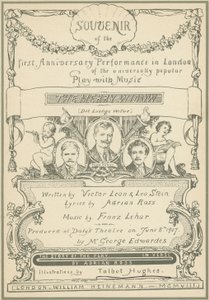 Title-page of Souvenir of the first Anniversary Performance in London of The Merry Widow by Talbot Hughes