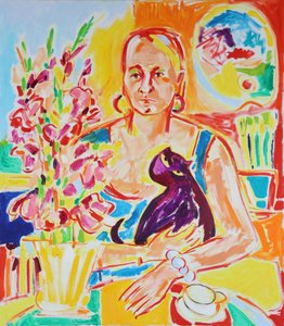 Self Portrait with a Violet Cat after Max Beckmann