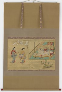 Beauty reclining as visitors approach, Edo period