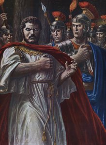 Roman Antiquity: The death of the Roman Emperor Caracalla, assassinated near Harran on April 8, 217, with a sword, by Martialis, one of the officers of his close guard (Illustration by Tancredi Scarpelli)