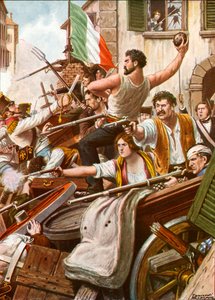 The Five Days of Milan. Citizens of all classes man the barricades by Tancredi Scarpelli