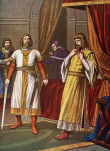 The assassination of Prince Philip of Swabia (1177-1208) on 21/06/1208 in Bamberg by Otton de Wittelsbach count palatine of Bavaria (Illustration by Tancredi Scarpelli)