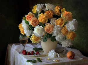 Golden Roses and Peonies