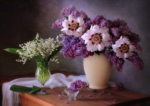 Spring Lilacs and Peonies by Tatyana Skorokhod