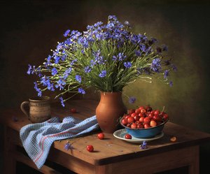 Summer Cornflowers and Cherries by Tatyana Skorokhod