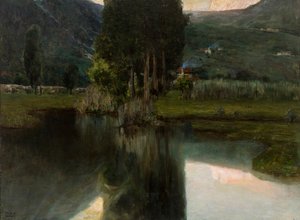 Lake with cypresses and houses, 1923