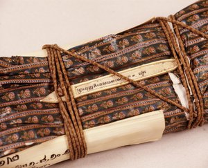 Buddhist Manuscript, Wrapped in Waxed Cloth for Protection by Thai School