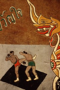 Decoration on an ox cart depicting Muay Thai by Thai School