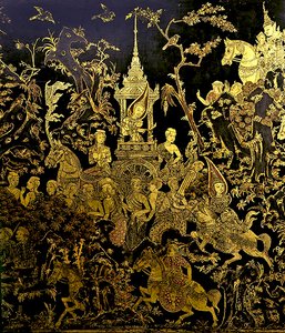Detail of a screen, showing an episode of the legend Inao by Thai School