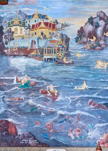 Mural Depicting Scenes from the Ramayana at Wat Phra Kaeo, the Royal Grand Palace, Bangkok, Thailand