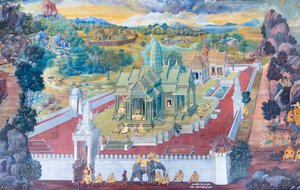 Mural Depicting Scenes from the Ramayana at Wat Phra Kaeo, the Royal Grand Palace, Bangkok, Thailand