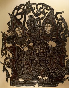 Scene from Nang Yai Shadow Puppet Theatre Representing Dasakantha and His Wives by Thai School