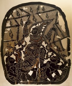 Scene from Nang Yai Shadow Puppet Theatre Representing Virunjambang, Army General Dasakantha by Thai School