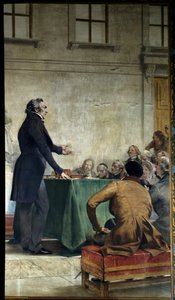 Francois Arago (1786-1853) giving a lecture on popular astronomy at the Royal Observatory of Paris. Painting by Theobald Chartran by Theobald Chartran
