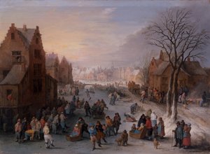 A Wintertownscape with numerous Figures by Theobald Michau