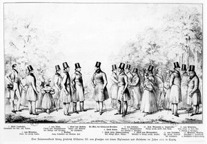 King Friedrich Wilhelm III of Prussia meeting with diplomats, soldiers and learned men at the Spa town of Teplitz in 1833