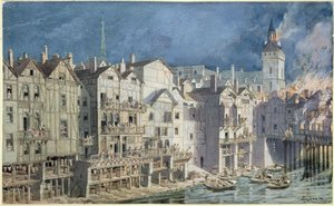 Fire at the Pont aux Meuniers in 1621 by Theodor Josef Hubert Hoffbauer