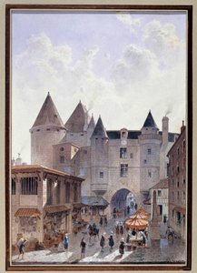 View of the Grand Chatelet from Rue Saint Denis in Paris