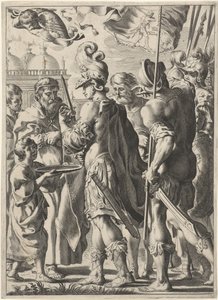Alexander the Great Cutting the Gordian Knot with his Sword by Theodor Matham