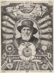 Portrait of Dirck Volckertsz. Coornhert in Allegorical Frame by Theodor Matham
