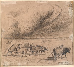 A Flock of Bull-Crazy Cows on Saltholm by Theodor Philipsen