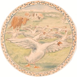 Grazing Cows and Cackling Geese (Draft for Ceramic Dish) by Theodor Philipsen