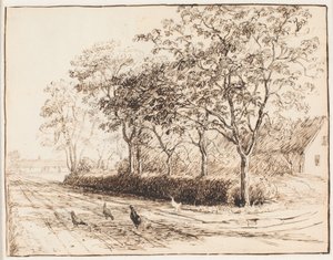 Chickens outside a farm in Kastrup. Katrupvejen by Theodor Philipsen