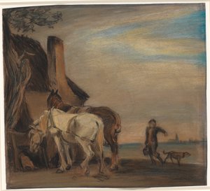 Boy Bringing Water to Two Horses (copy after Paulus Potter