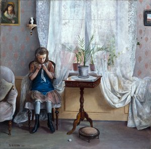 Interior with Girl Crocheting