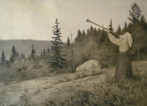 Up Under the Mountain Sounds a Woodwind Instrument by Theodor Kittelsen